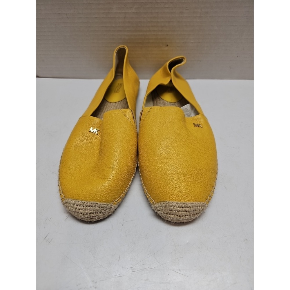 Michael Kors Yellow Pebbled Leather Espadrille Flats Slip On MK Logo Shoes
